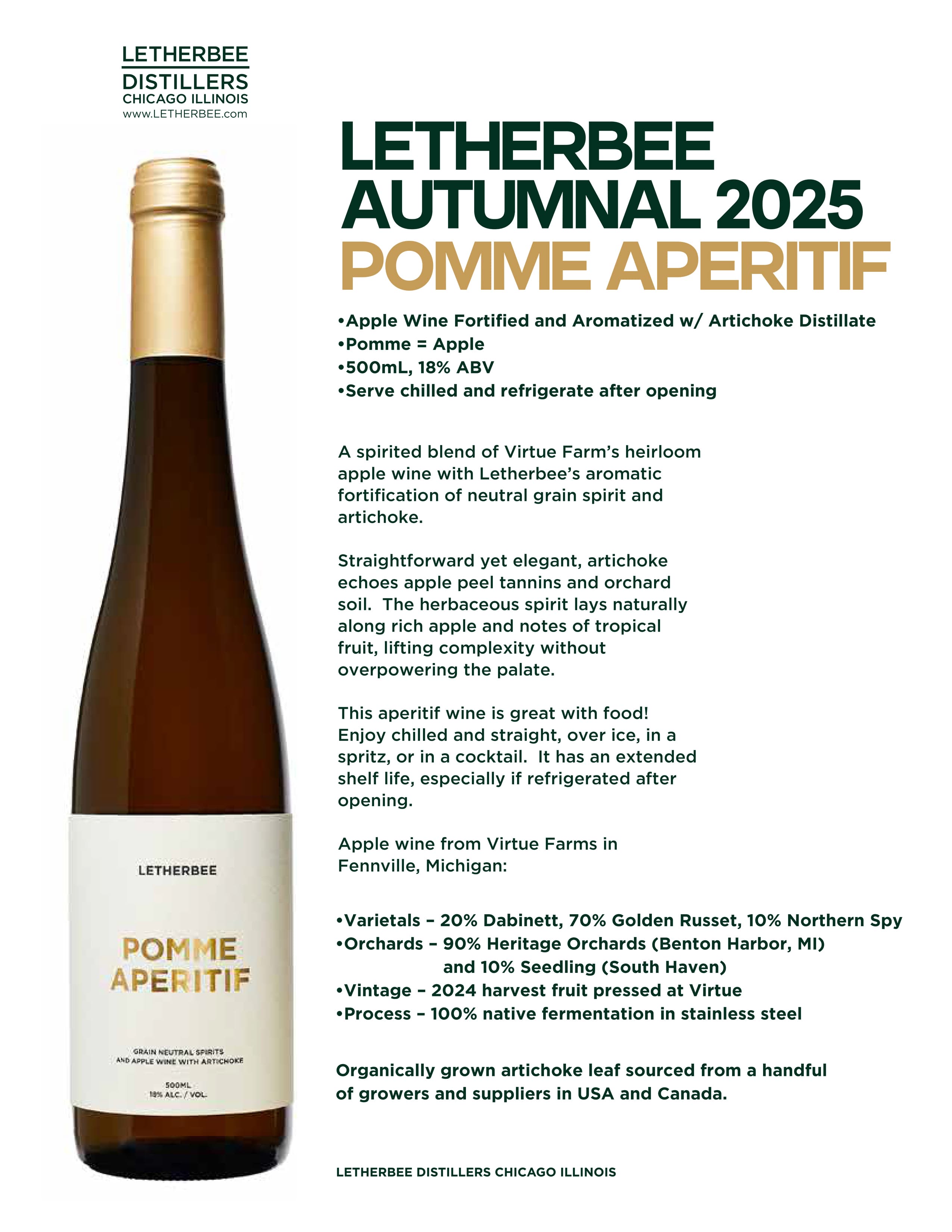 Letherbee Pomme Aperitif Spec Sheet