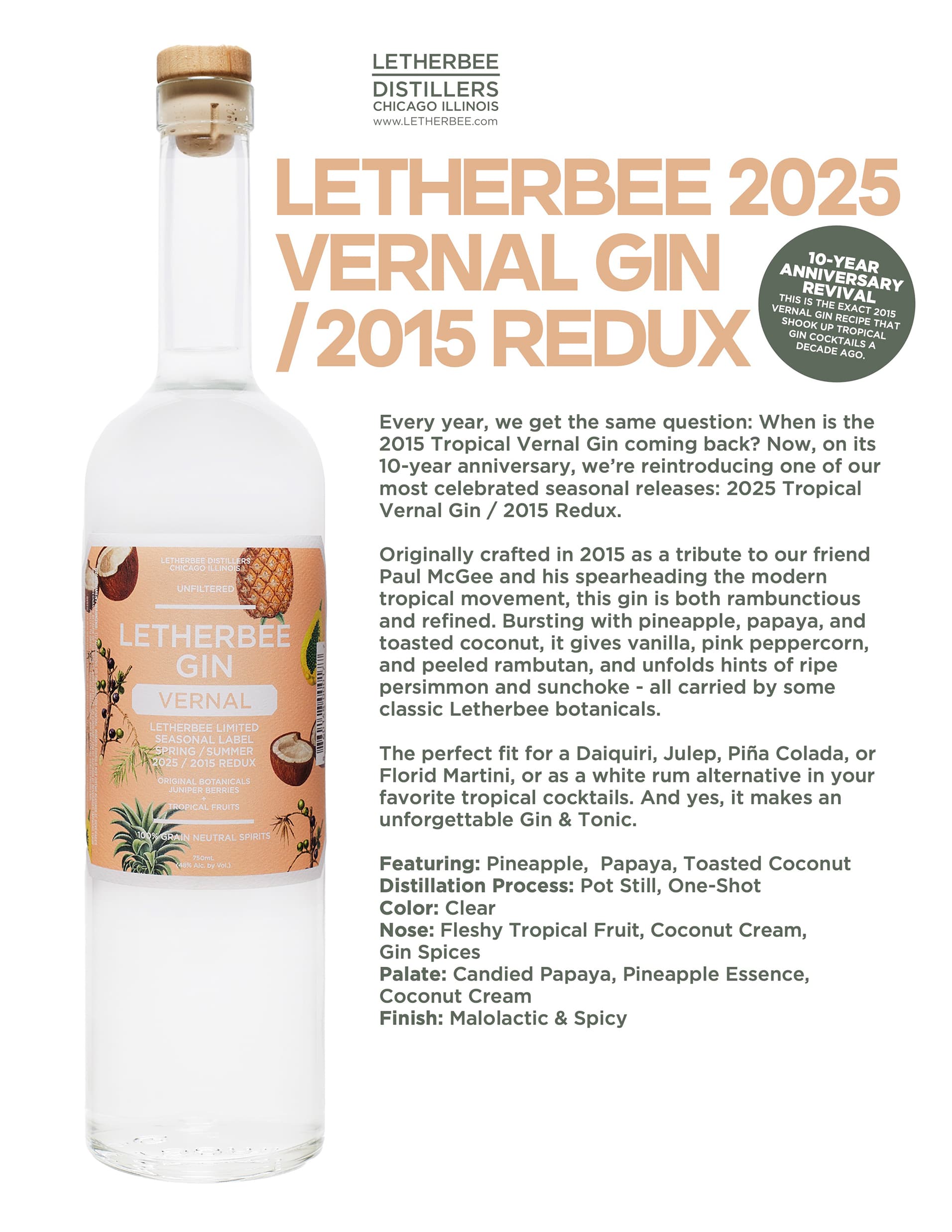 Letherbee Vernal Gin 2025 Spec Sheet